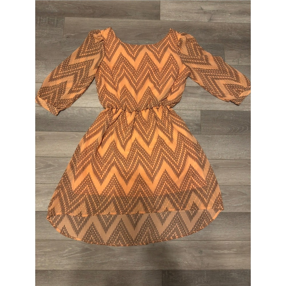 Sequin Hearts Womens Small Peach Chevron Bow Back‎ High Low Dress